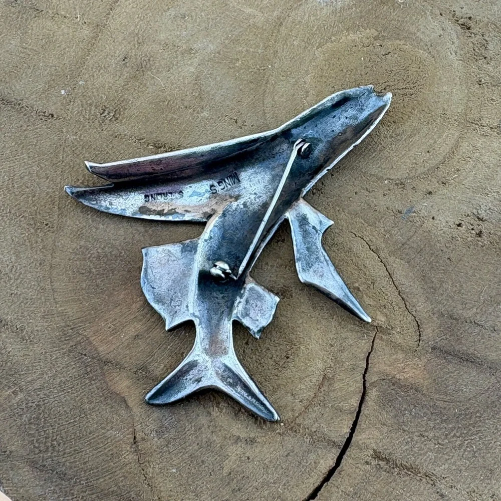 🌺 Vintage Ming’s Sterling Silver Flying Fish Brooch-Large Statement